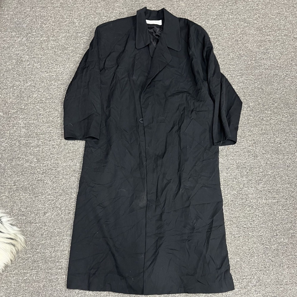 Christian Dior Trench Coat Womens 10 Black Long Hidden Button Minimalist Luxury